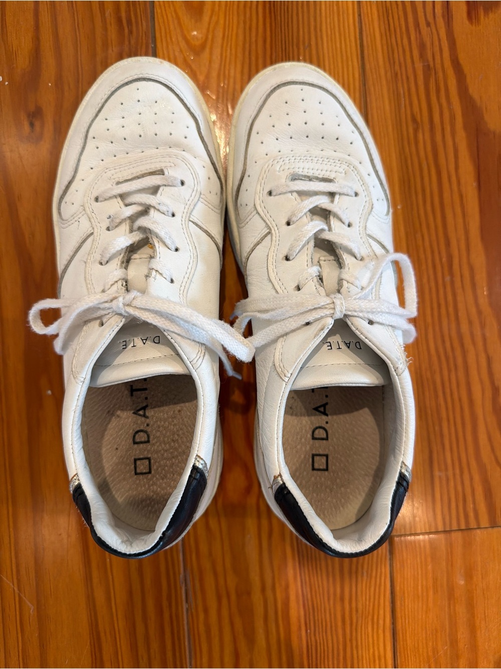 White Leather Sneakers with Black Heel Accent